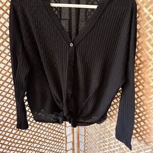 Black Button-Up Knit Top